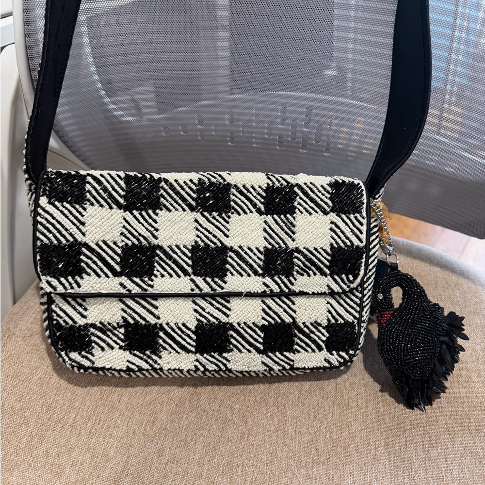 Made in India Black and White Checkered beaded shoulder Bag